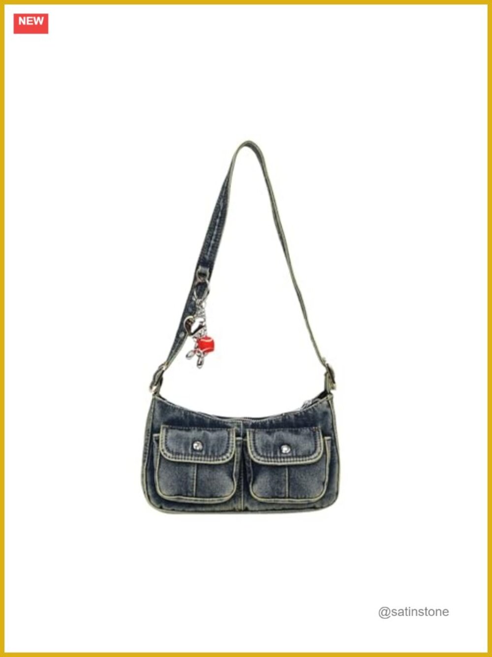 Y2K Vintage Denim Crossbody Bag Adjustable Strap Small Hobo Purse